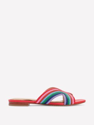 Striped Flat Sandals-Red. Multi