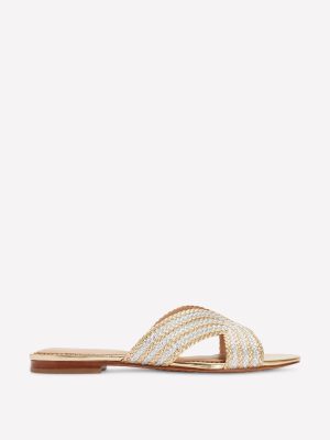 Striped Flat Sandals-Gold/Silver