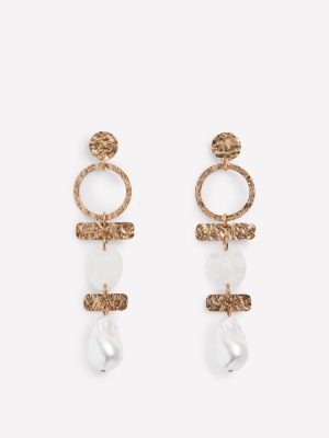 Statement Drop Earrings-Gold Colour/ Faux Pearl