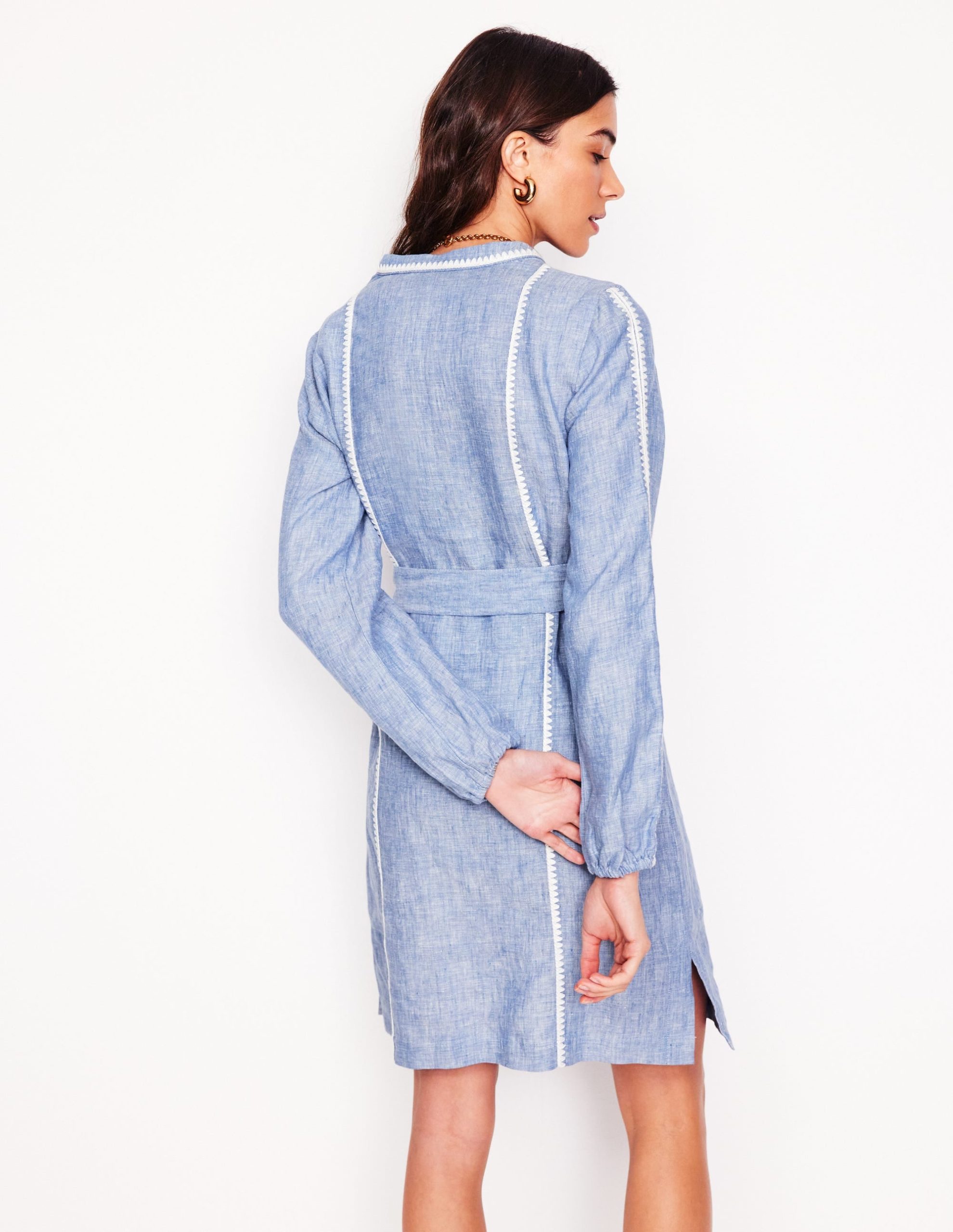 Cleo Linen Tie Waist Dress-Chambray Embroidery - Image 4