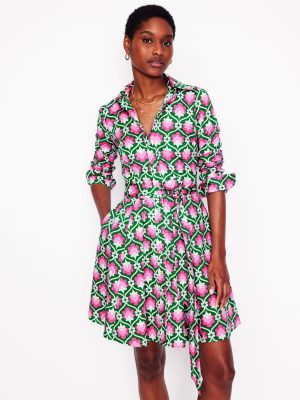 Amy Cotton Short Shirt Dress-Rich Emerald. Ivy Trellis