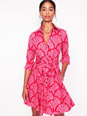 Amy Cotton Short Shirt Dress-Poppy Red. Blossomy