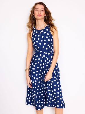 Carla Linen Midi Dress-Starboard Blue. Painted Dot