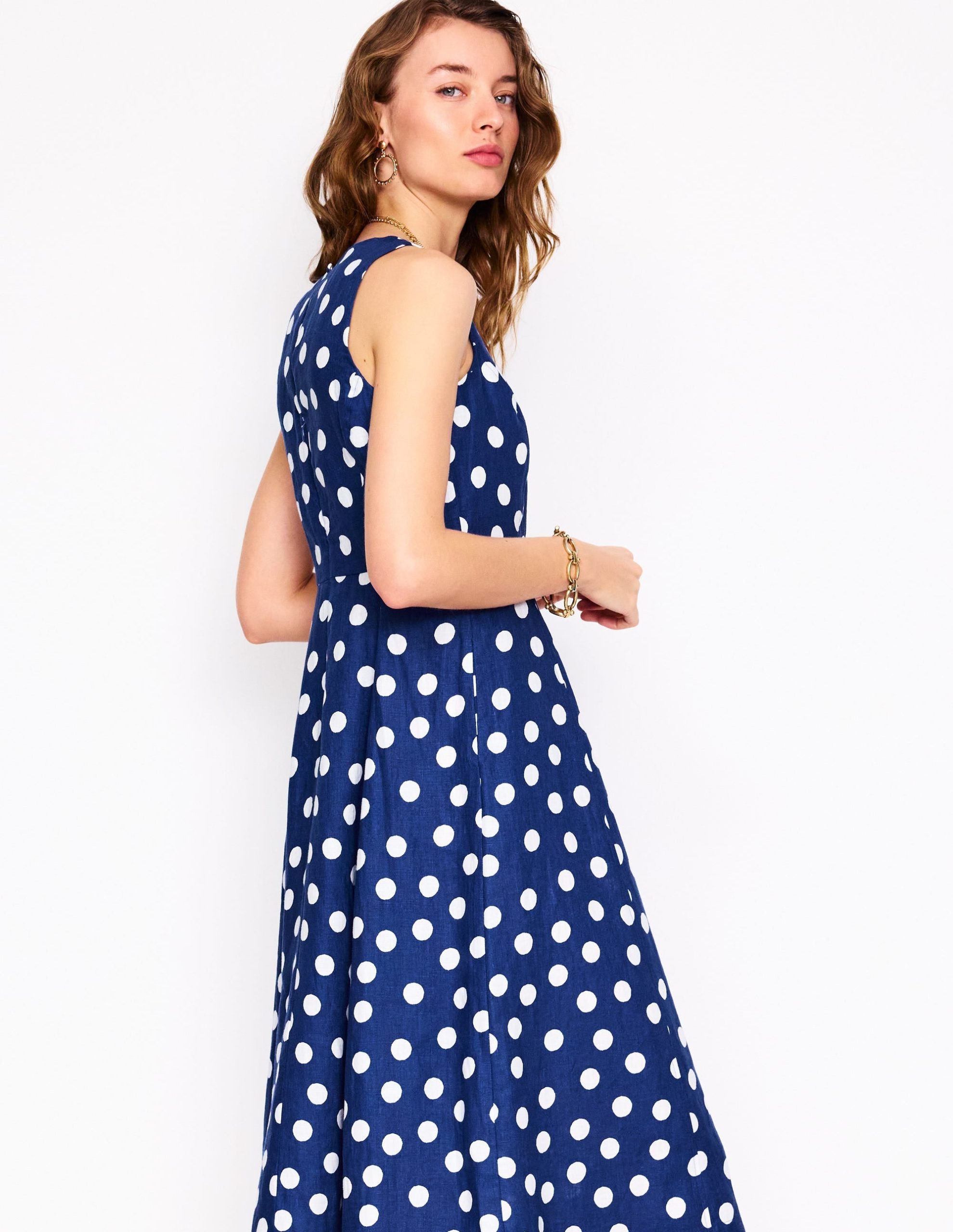 Carla Linen Midi Dress-Starboard Blue. Painted Dot - Image 4