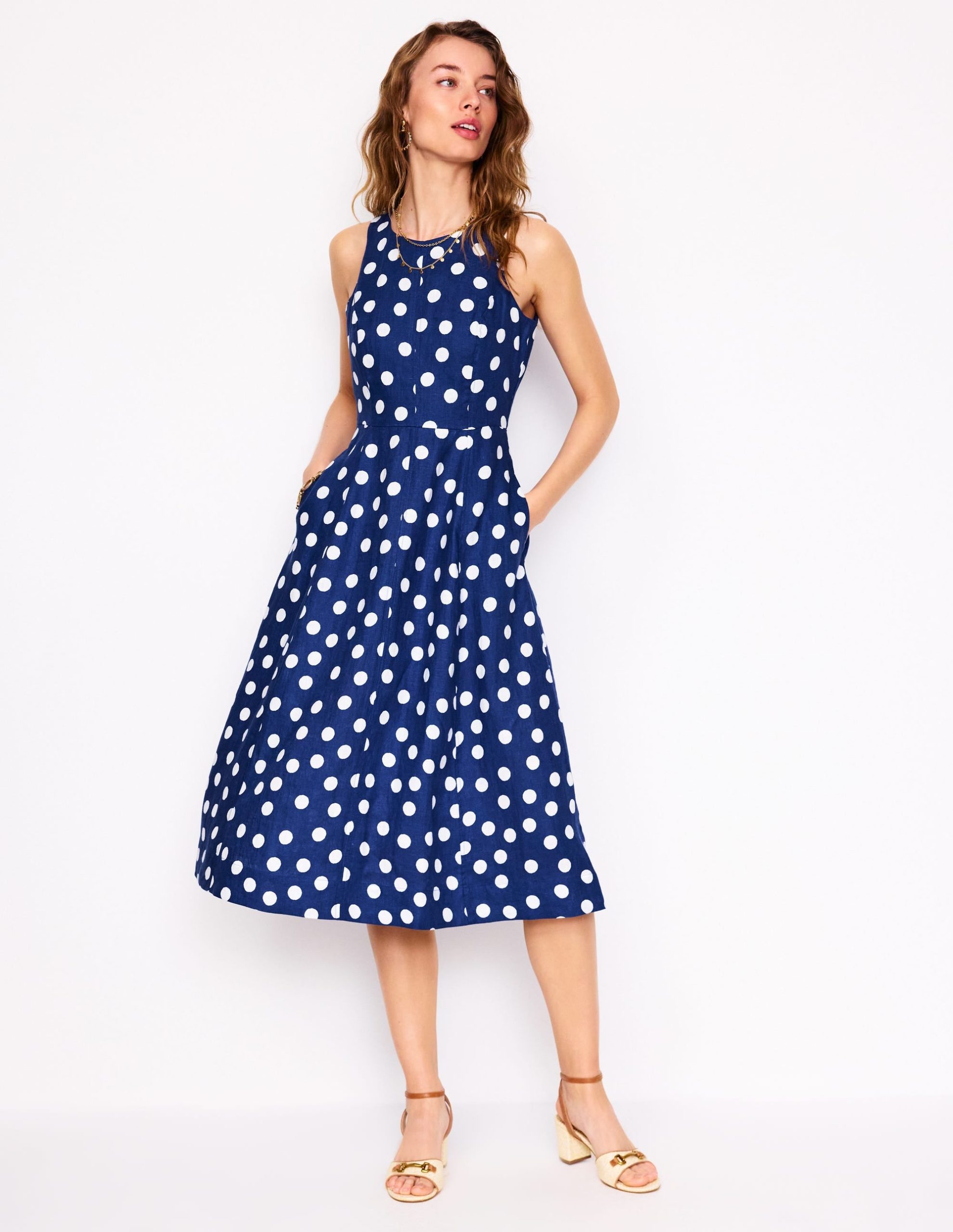 Carla Linen Midi Dress-Starboard Blue. Painted Dot - Image 5