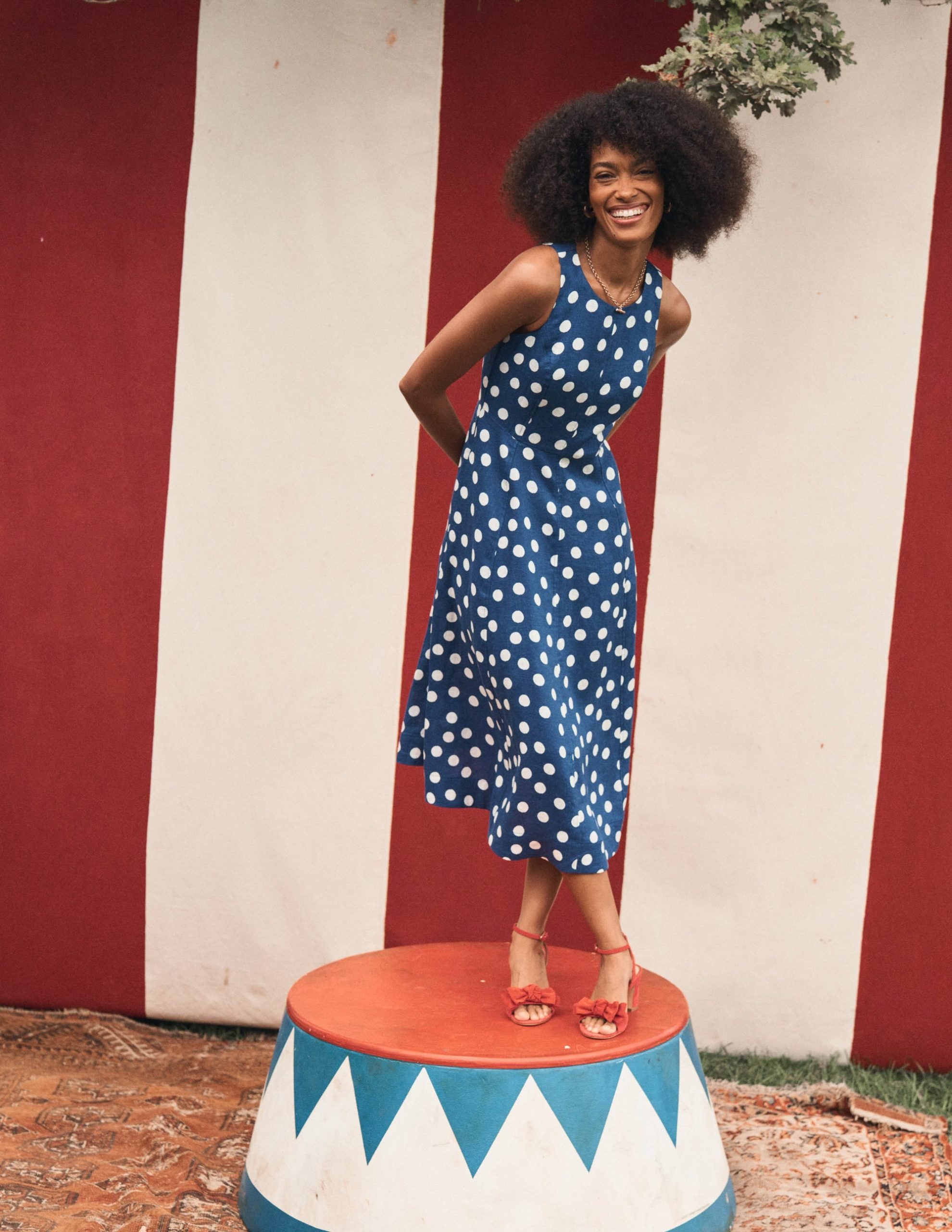Carla Linen Midi Dress-Starboard Blue. Painted Dot - Image 2