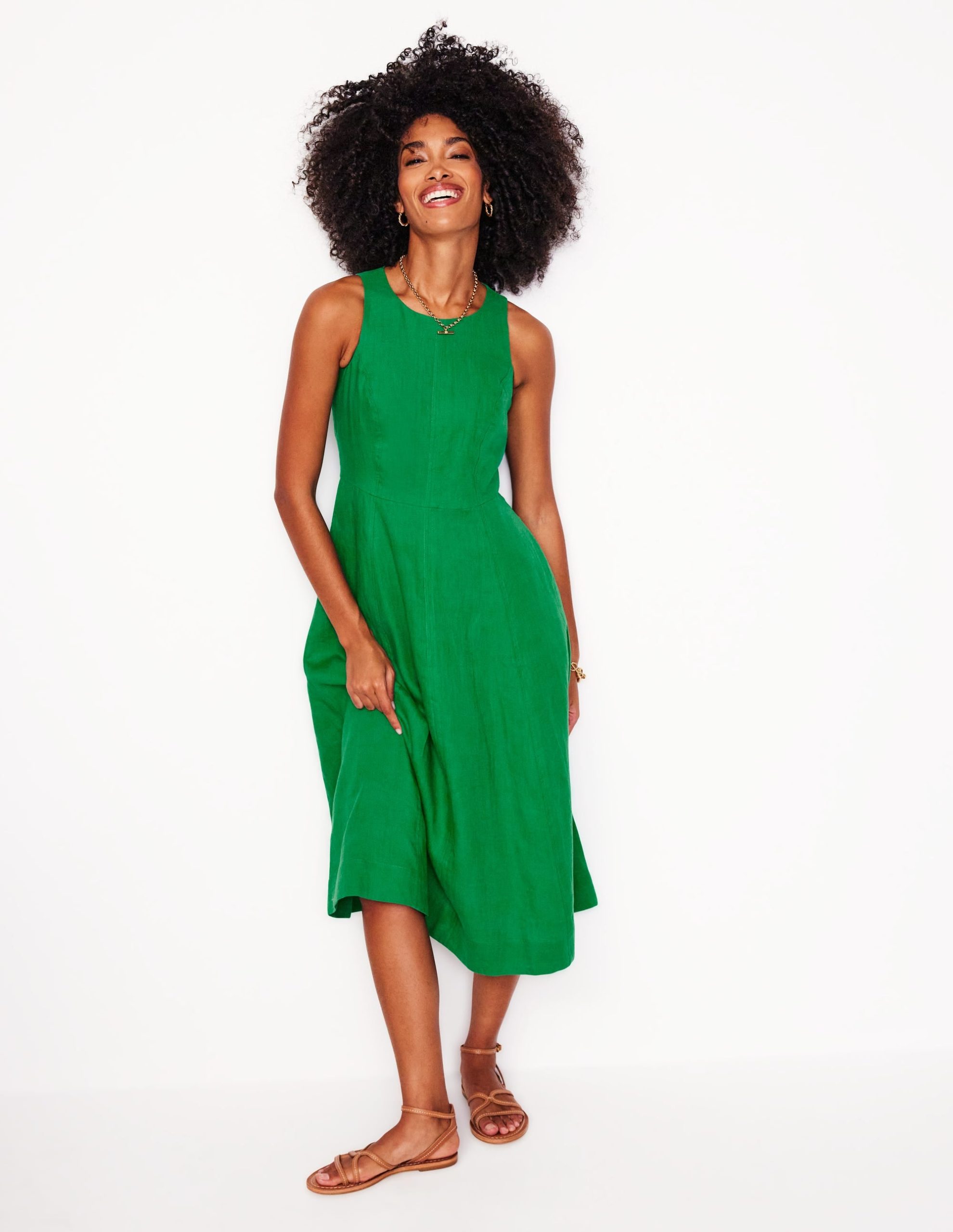 Carla Linen Midi Dress-Rich Emerald - Image 4