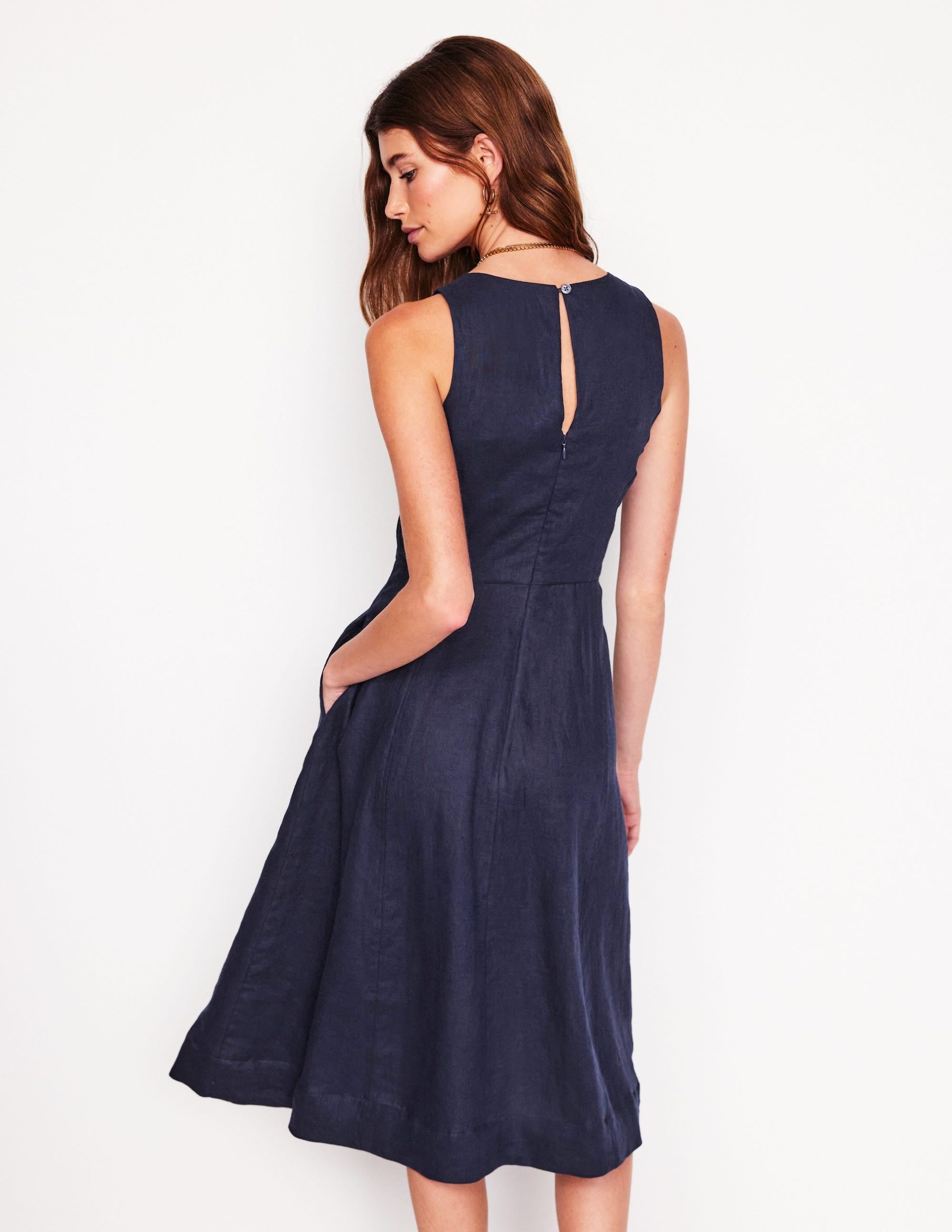 Carla Linen Midi Dress-Navy - Image 3