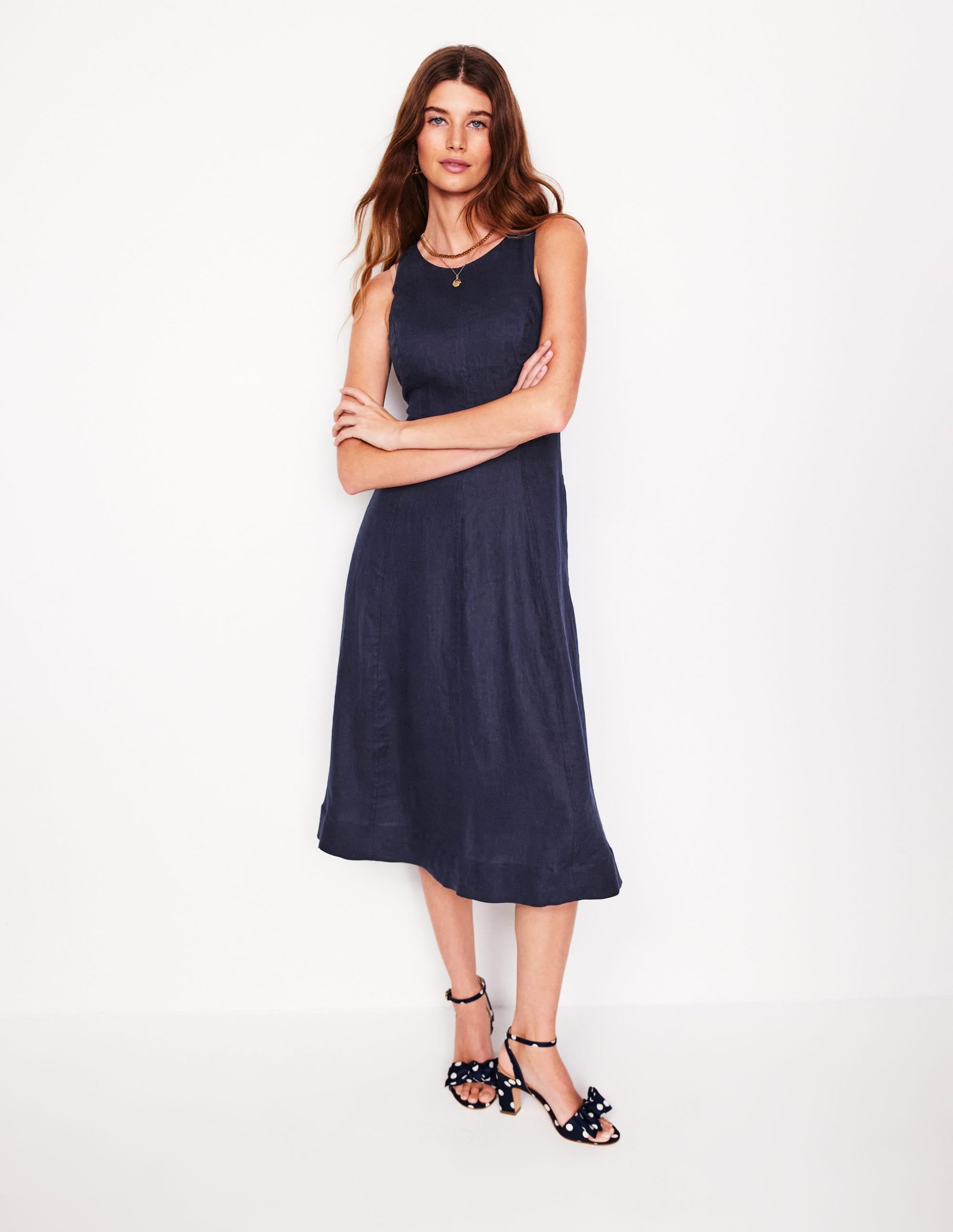 Carla Linen Midi Dress-Navy - Image 4