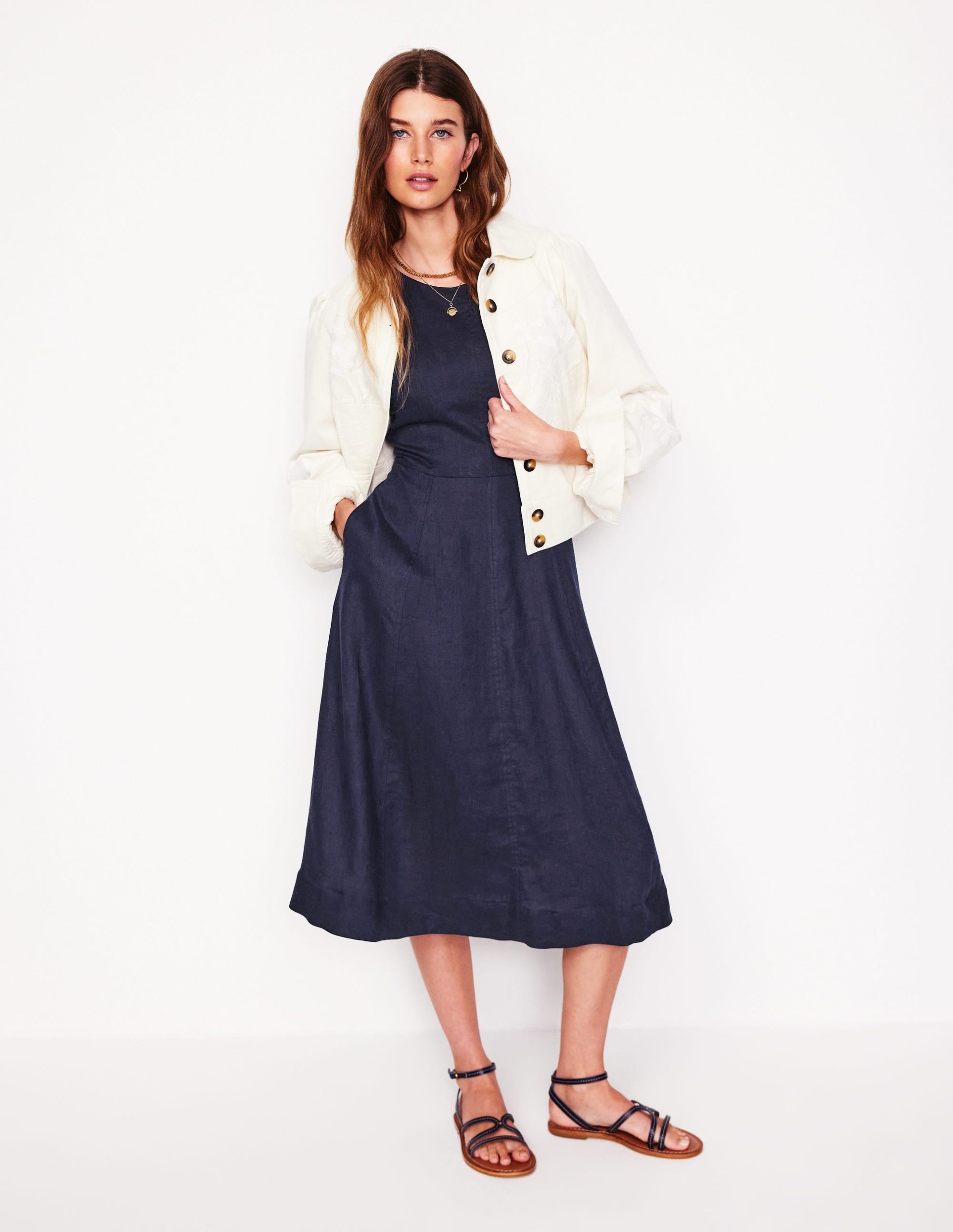 Carla Linen Midi Dress-Navy - Image 5