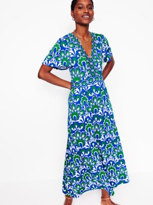 Ellie Flutter Maxi Tea Dress-Blue. Decorative Dandelion