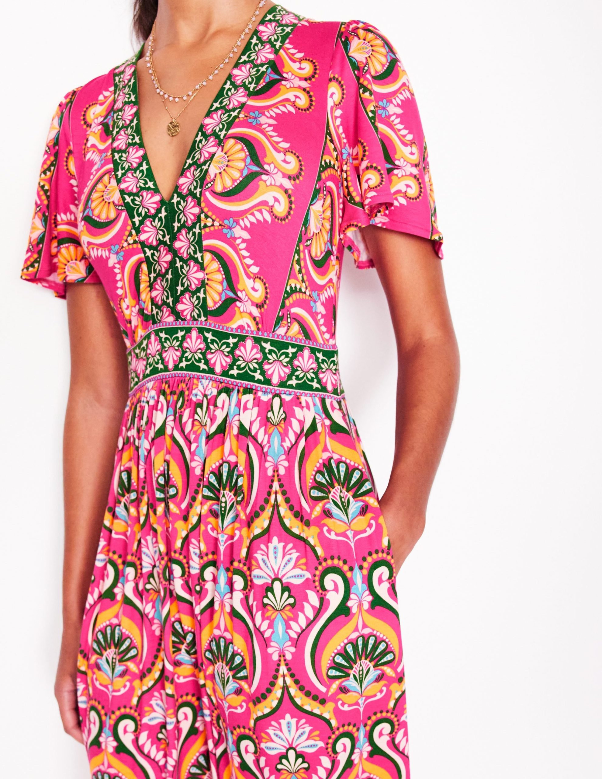 Ellie Flutter Maxi Tea Dress-Pink Peony. Ornamental Floral - Image 4