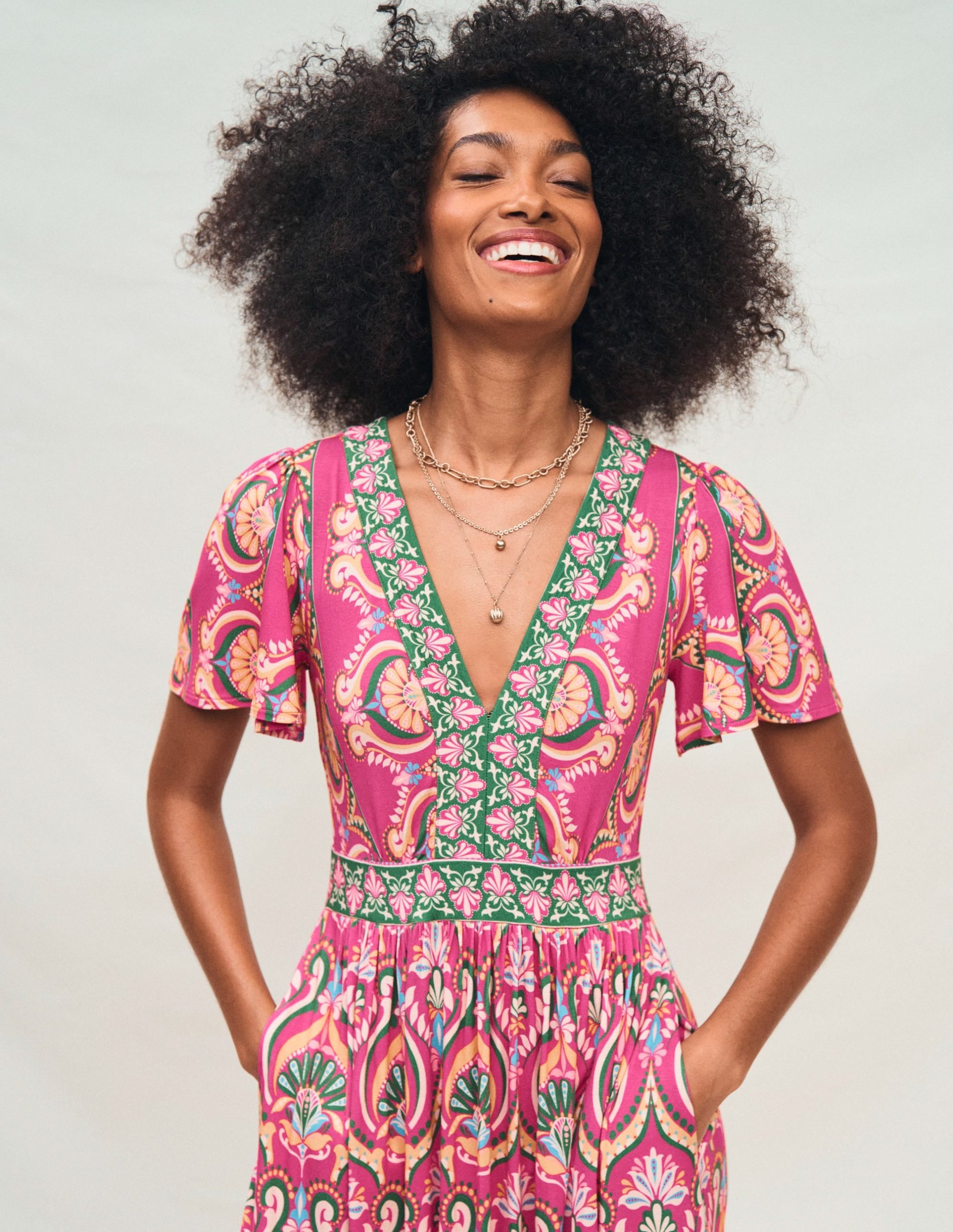 Ellie Flutter Maxi Tea Dress-Pink Peony. Ornamental Floral - Image 2