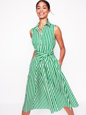 Amy Sleeveless Shirt Dress-Rich Emerald Stripe
