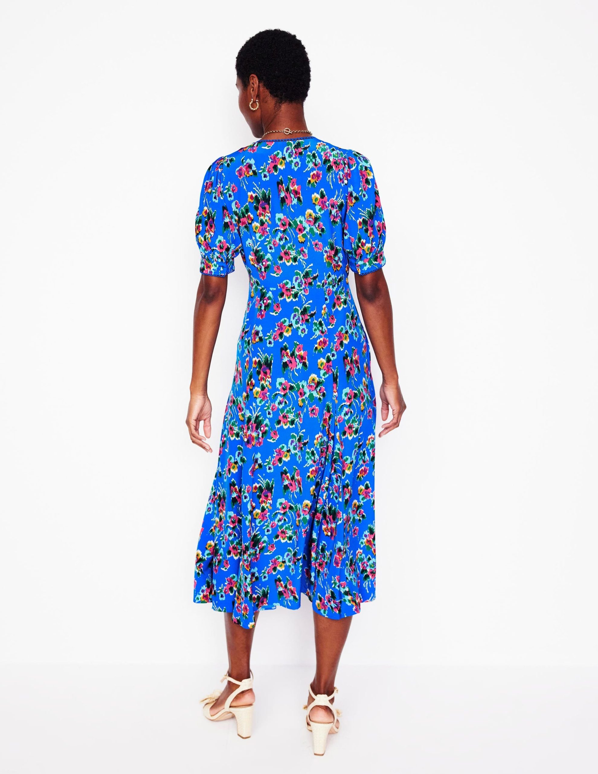 Rosie Godet Tea Dress-Gallery Blue. Abstract Posy - Image 3