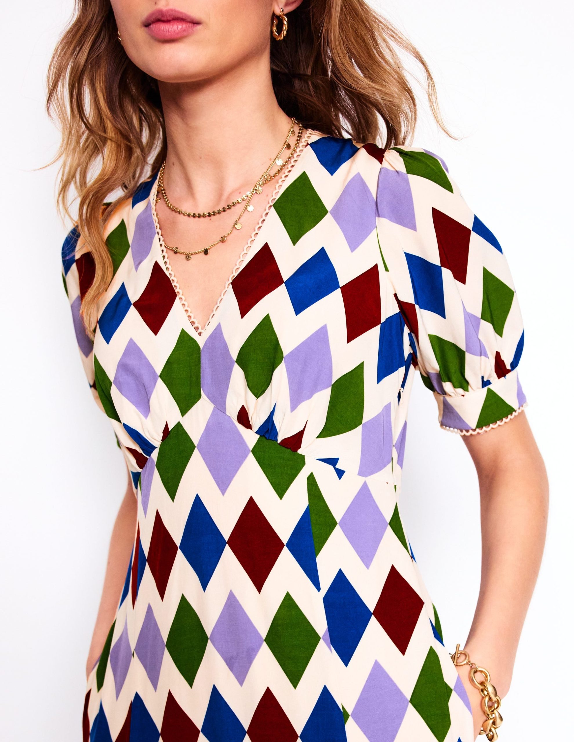 Rosie Godet Tea Dress-Multi. Diamond Stripe - Image 3