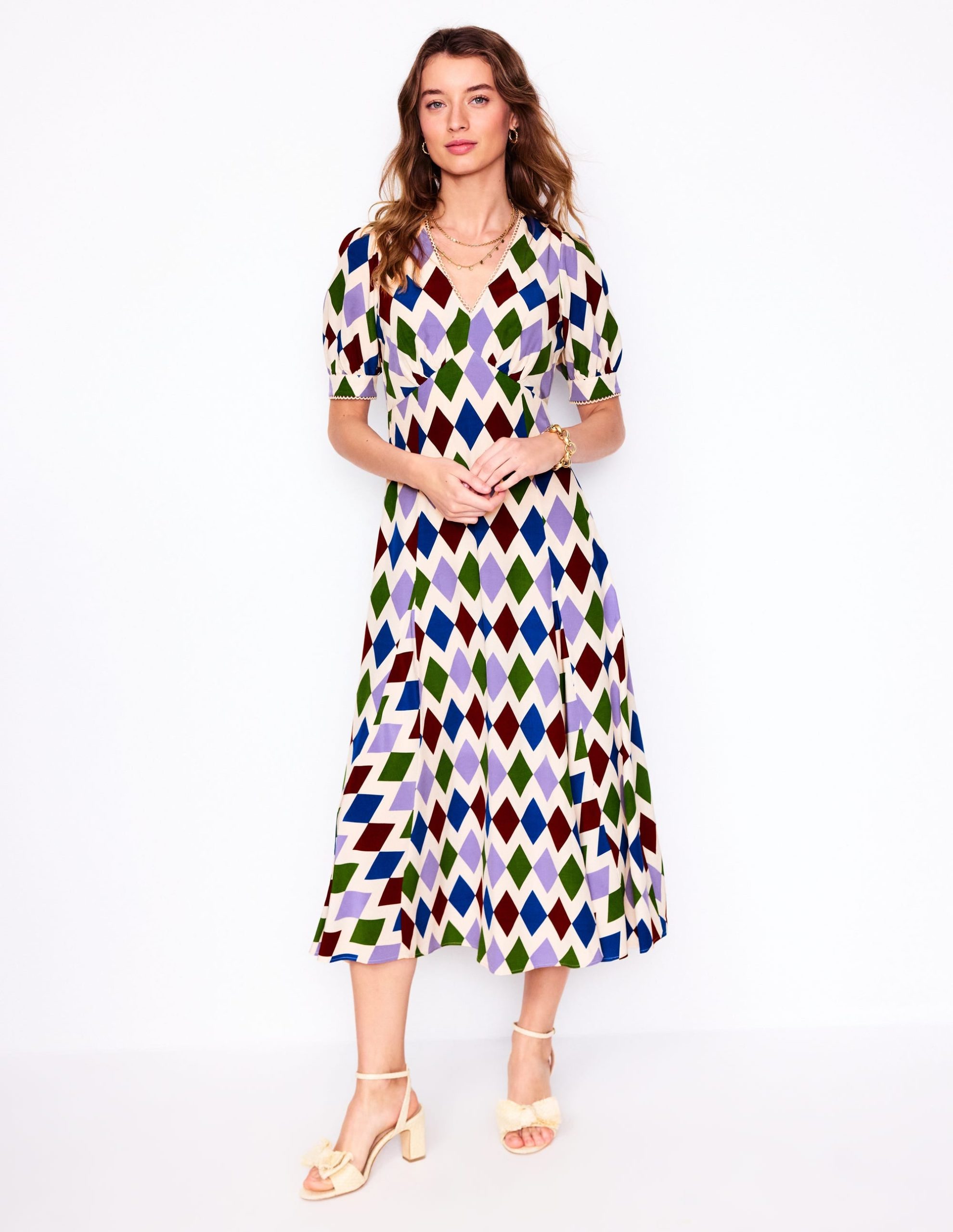 Rosie Godet Tea Dress-Multi. Diamond Stripe - Image 5
