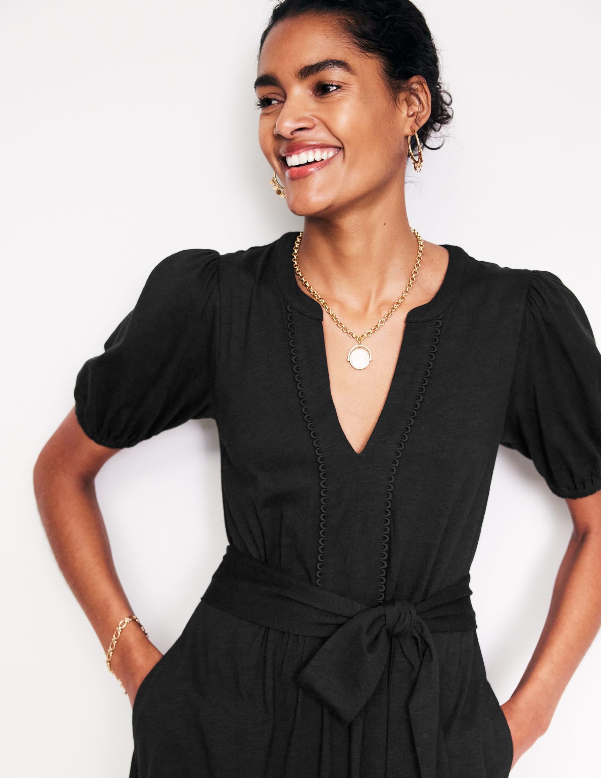 Sofia Trim Jersey Midi Dress-Black - Image 2