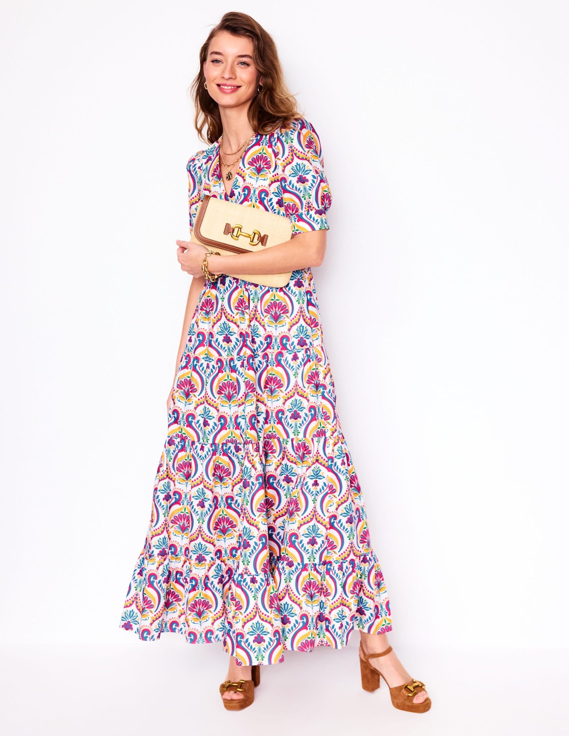 Bella Puff Sleeve Maxi Dress-Multi. Ornamental Floral