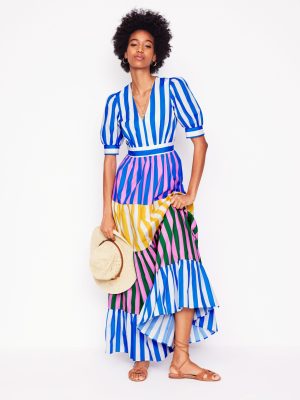 Bella Puff Sleeve Maxi Dress-Kingfisher Blue Stripe