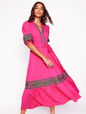 Amara Embroidered Jersey Dress-Pink Peony