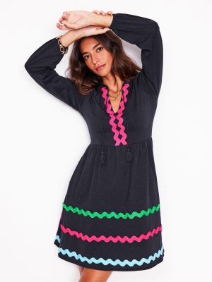 Corinna Ric Rac Jersey Dress-Navy