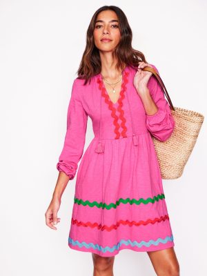 Corinna Ric Rac Jersey Dress-Sorbet Pink