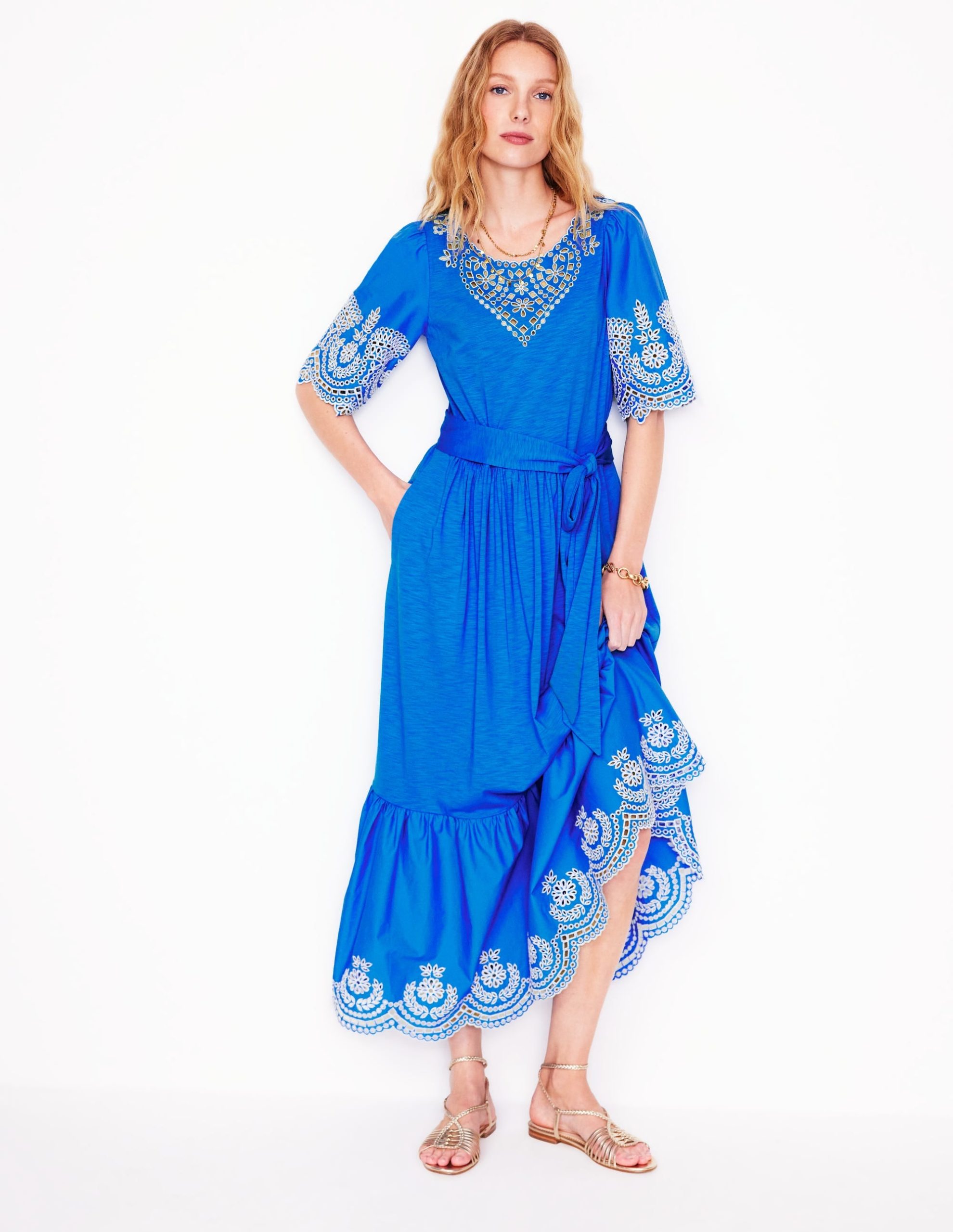 Isabel Broderie Mix maxi Dress-Cerulean Blue - Image 5