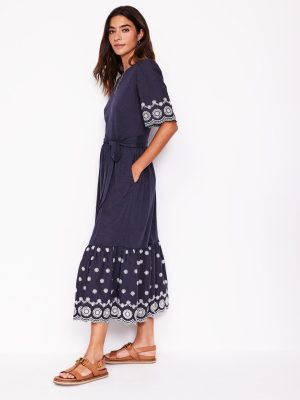 Isabel Broderie Mix maxi Dress-Navy