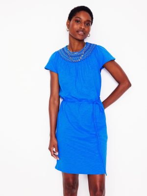 Nina Smocked T-Shirt Dress-Kingfisher Blue