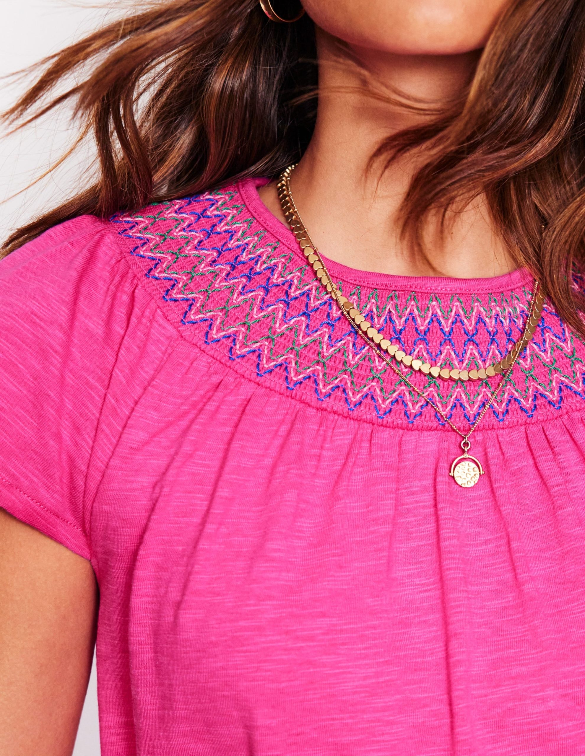 Nina Smocked T-Shirt Dress-Cosmos Pink - Image 2