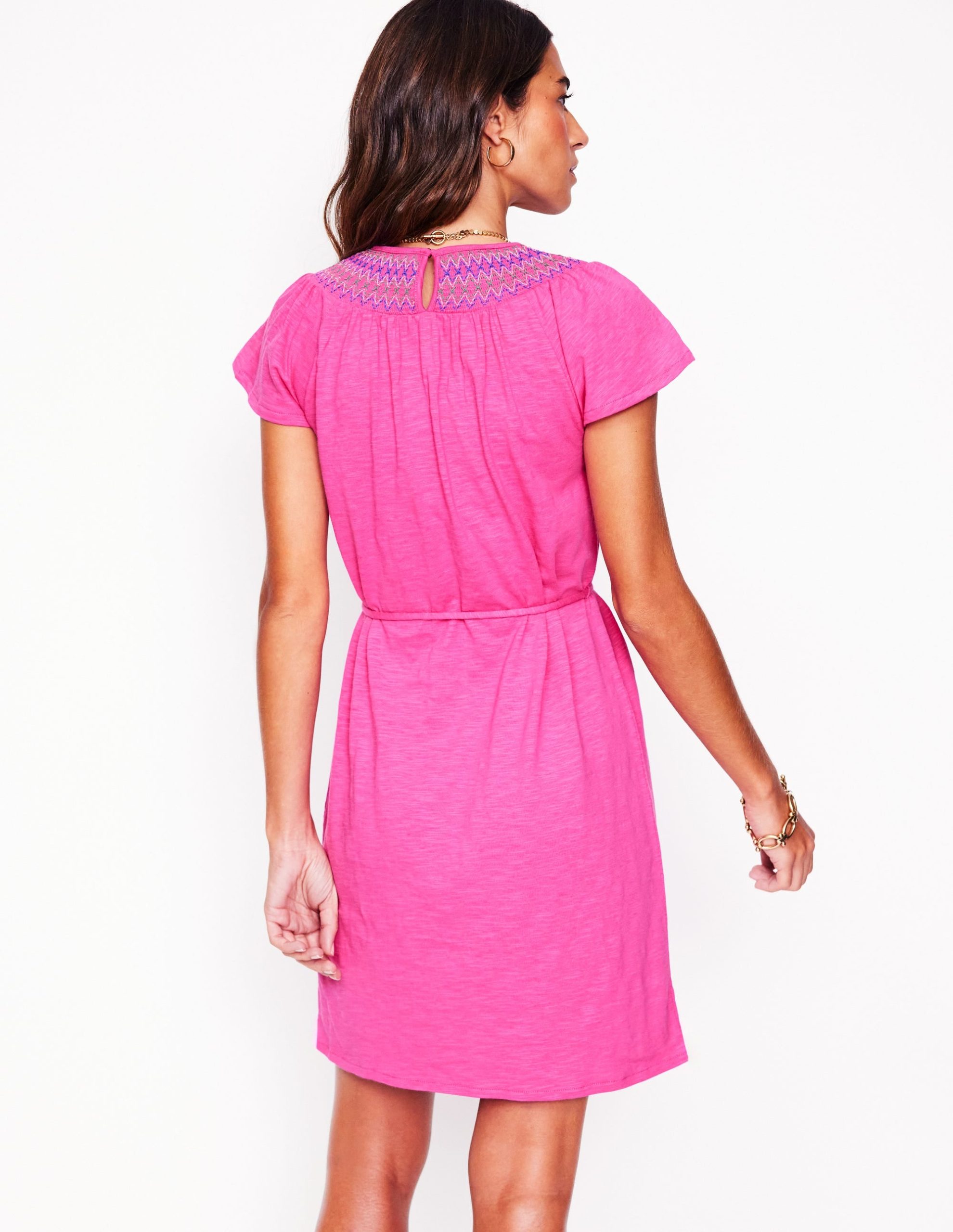 Nina Smocked T-Shirt Dress-Cosmos Pink - Image 3