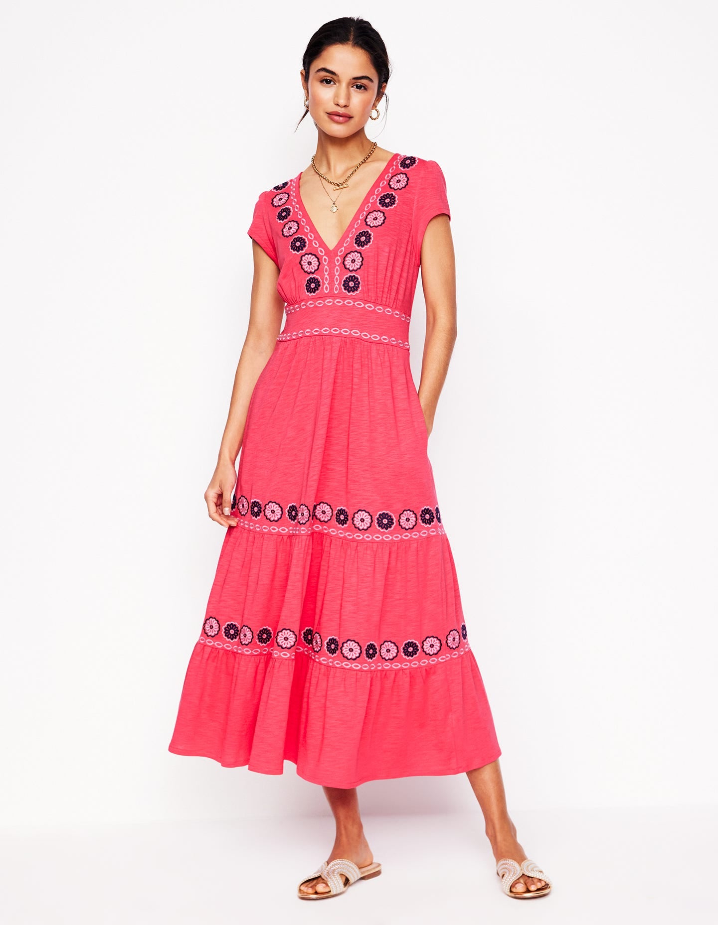 Eloise Embroidered Midi Dress-Camelia Pink - Image 4