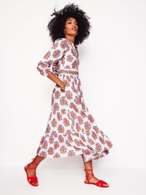 Violet Midi Dress-Ivory. Wildflower Stamp