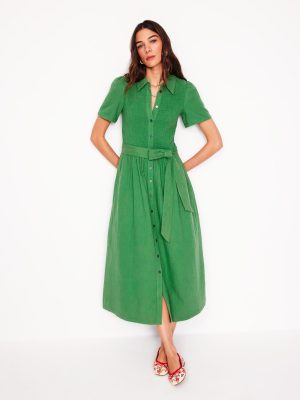 Amber Double Cloth Midi Dress-Paradise Green