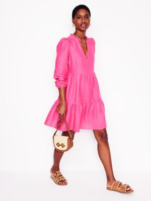 Esme Linen Mini Dress-Pink Peony