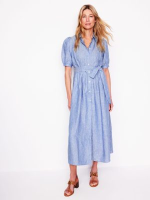 Alexa Linen Maxi Shirt Dress-Grey Blue Chambray