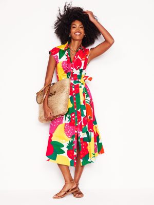 Rachel Cotton Midi Shirt Dress-Multi. Summer Fruits
