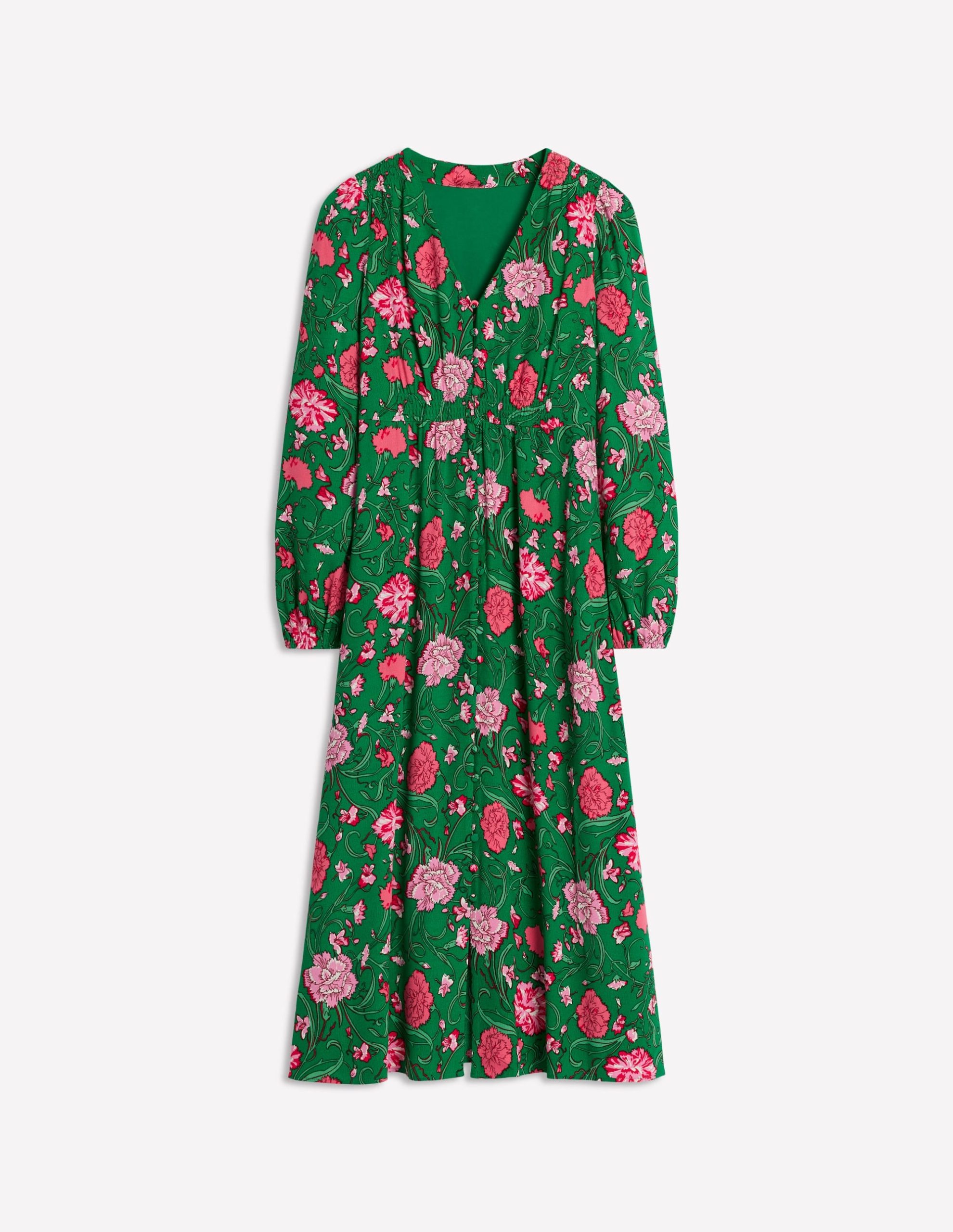 Cynthia Button Tea Dress-Rich Emerald. Carnation Vine - Image 7