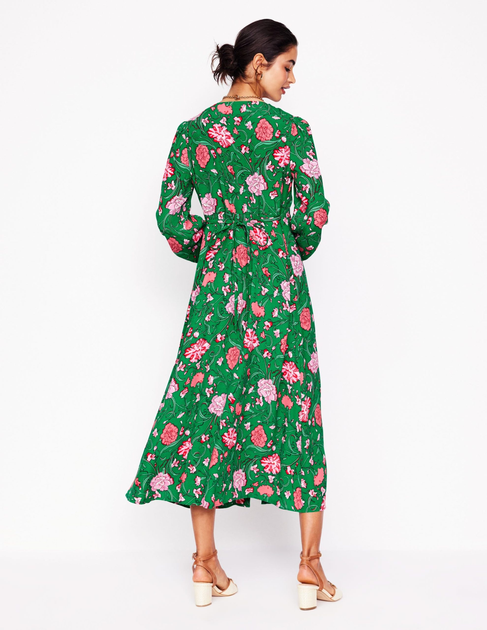 Cynthia Button Tea Dress-Rich Emerald. Carnation Vine - Image 3