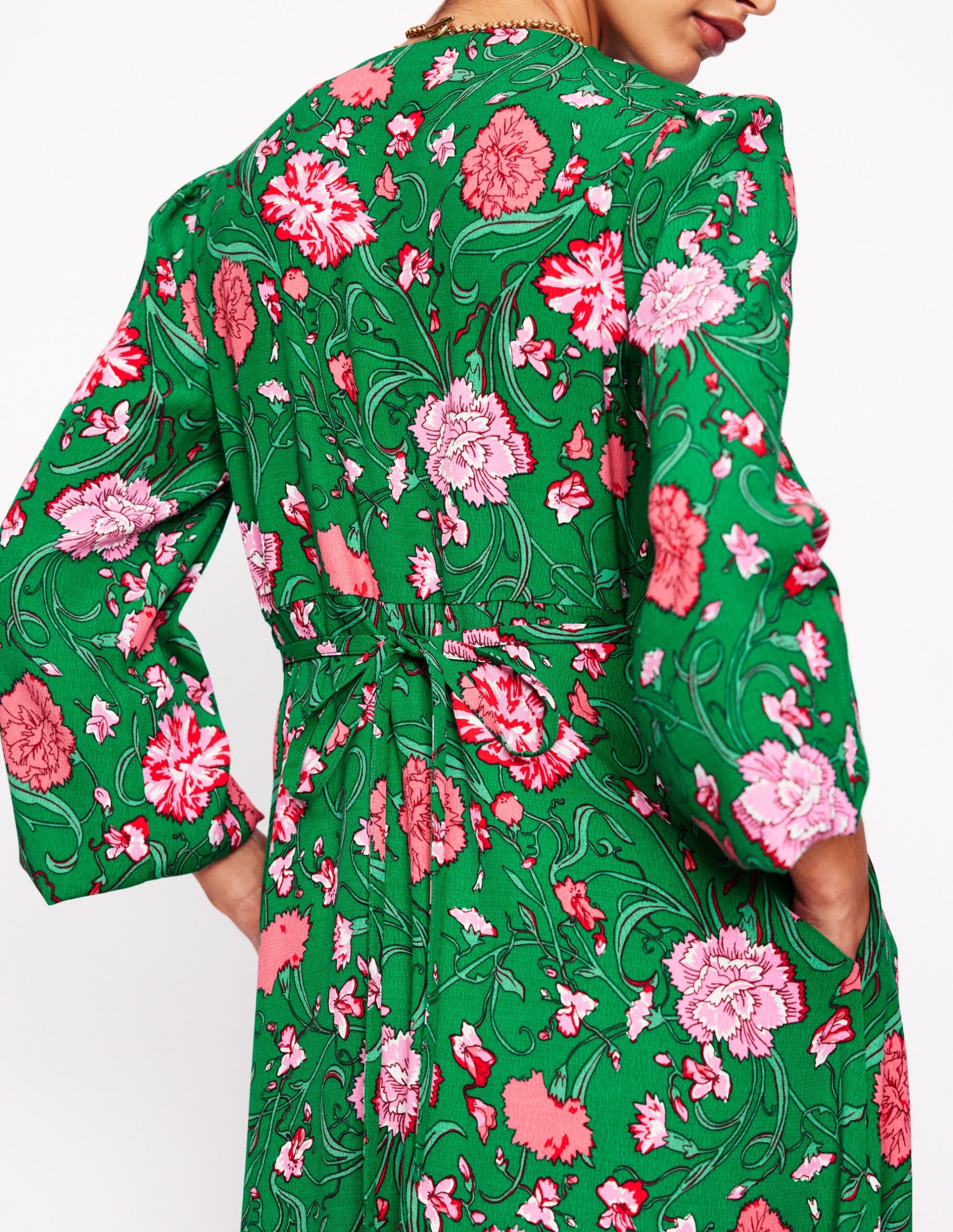 Cynthia Button Tea Dress-Rich Emerald. Carnation Vine - Image 5