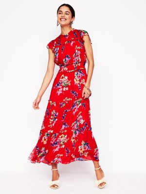 High Neck Sleeveless Dress-Rouge. Delicate Blooms