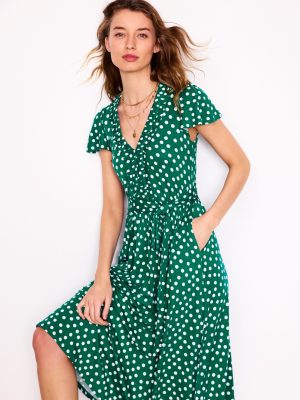 Nicola Jersey Tea Dress-Forest Grass. Painted Dot