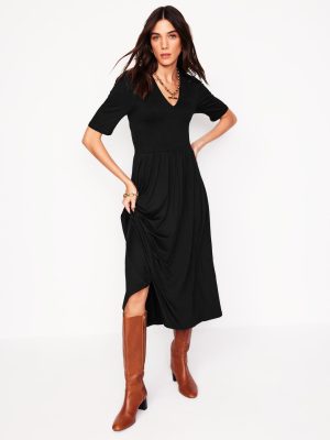 Bethany Smocked Jersey Dress-Black