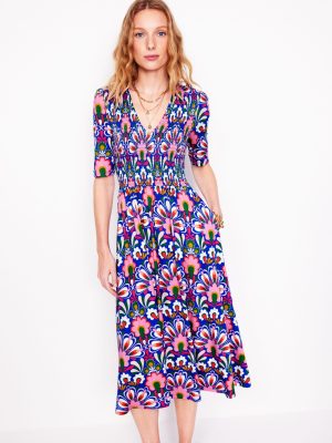 Bethany Smocked Jersey Dress-Gallery Blue. Dandelion