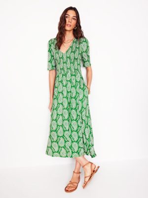 Bethany Smocked Jersey Dress-Paradise Green. Paisley Heart