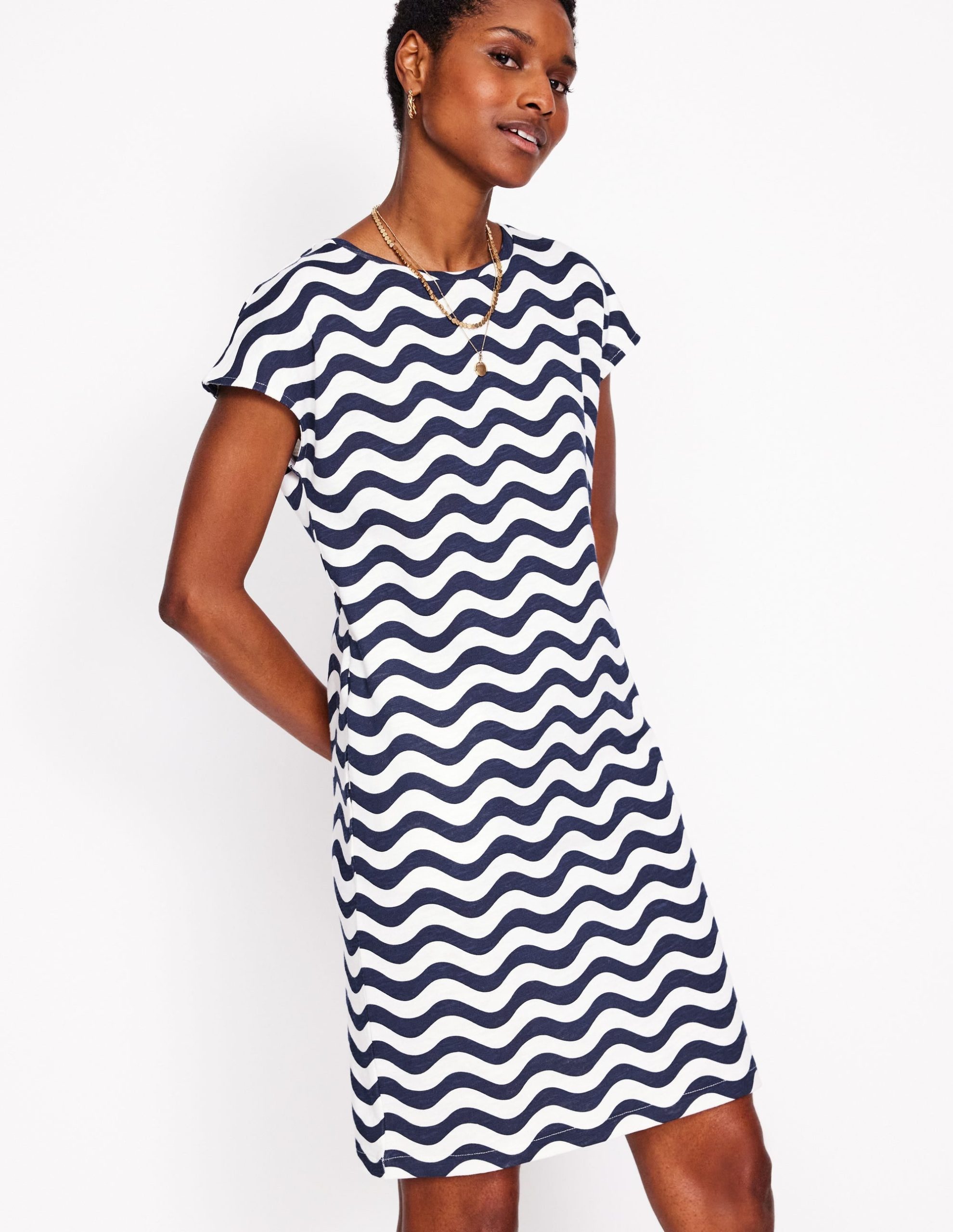 Leah Jersey T-shirt Dress-French Navy. Mono Wave