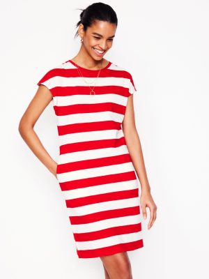 Leah Jersey T-shirt Dress-Poppy Red. White Stripe
