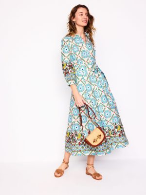 Clara Linen Blend Shirt Dress-Multi. Citrus Vine Tile