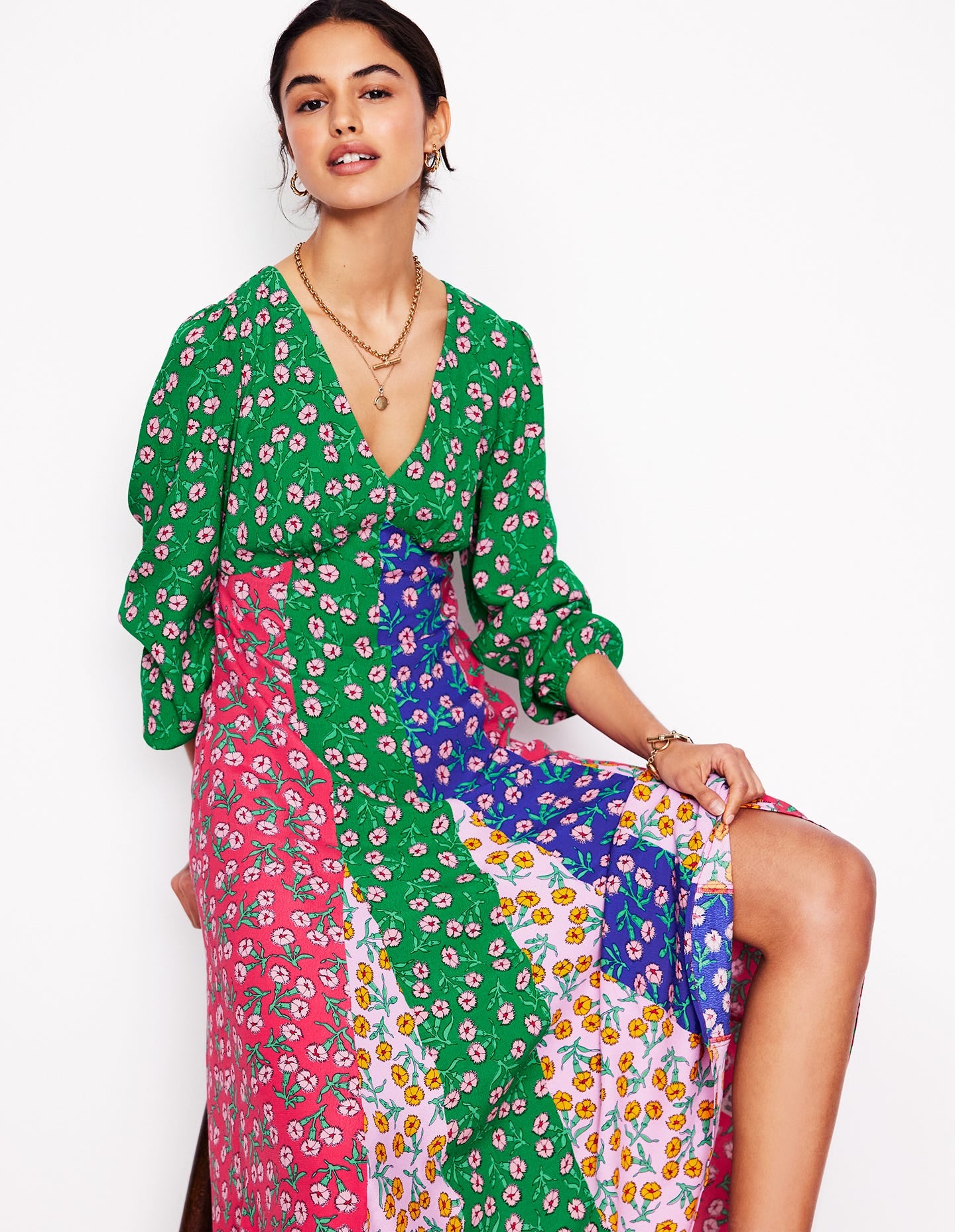 Lisa Long Sleeve Tea Dress-Hotched. Carnation Sprig - Image 5